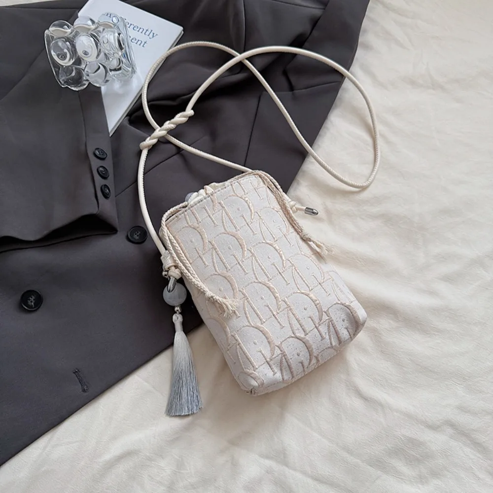 

Printed New Chinese Style Crossbody Bag Tassel Pendant Antique Embroidery Shoulder Bag Hanfu Handbag Large Capacity