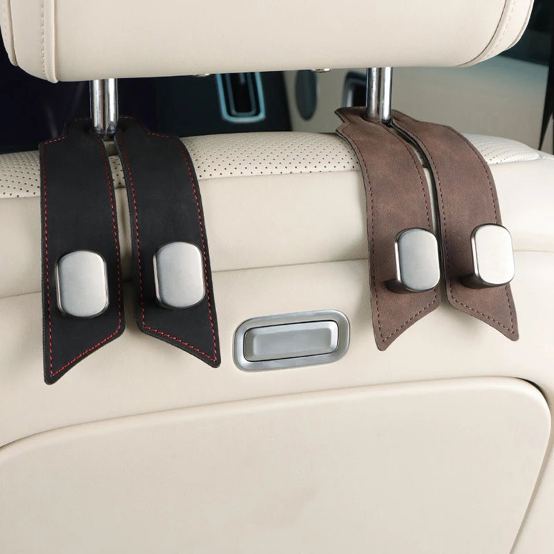 High Quality Car Headrest Hook Premium Suede Rear Seat Hanging Dual Hook Large Load-Bearing Alloy Hook Hanger Universal