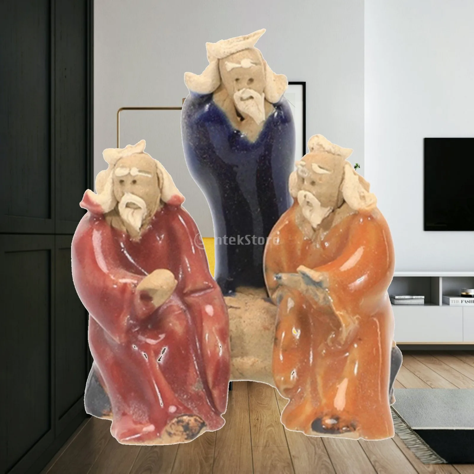 Vintage Ceramic Old Men Chess Figurine Aquarium Decor for Fish Tank Landscape Bonsai Sand Tray Garden House Desktop Craft