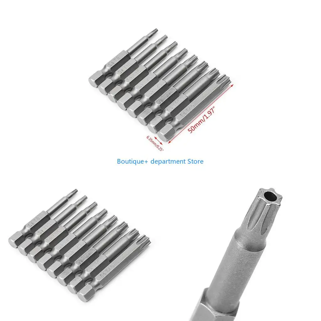 E1PD 8 Pcs/Set 1/4 Inch 50mm T8-T40 Torx Electric Screwdriver Bits