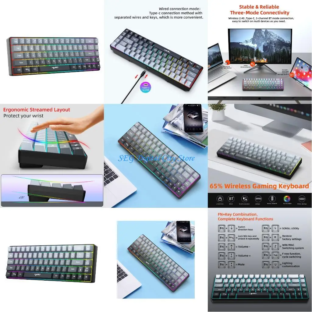 

Клавиатура U75B с градиентным дизайном, три режима подключения, использование 80 часов, компактная компоновка