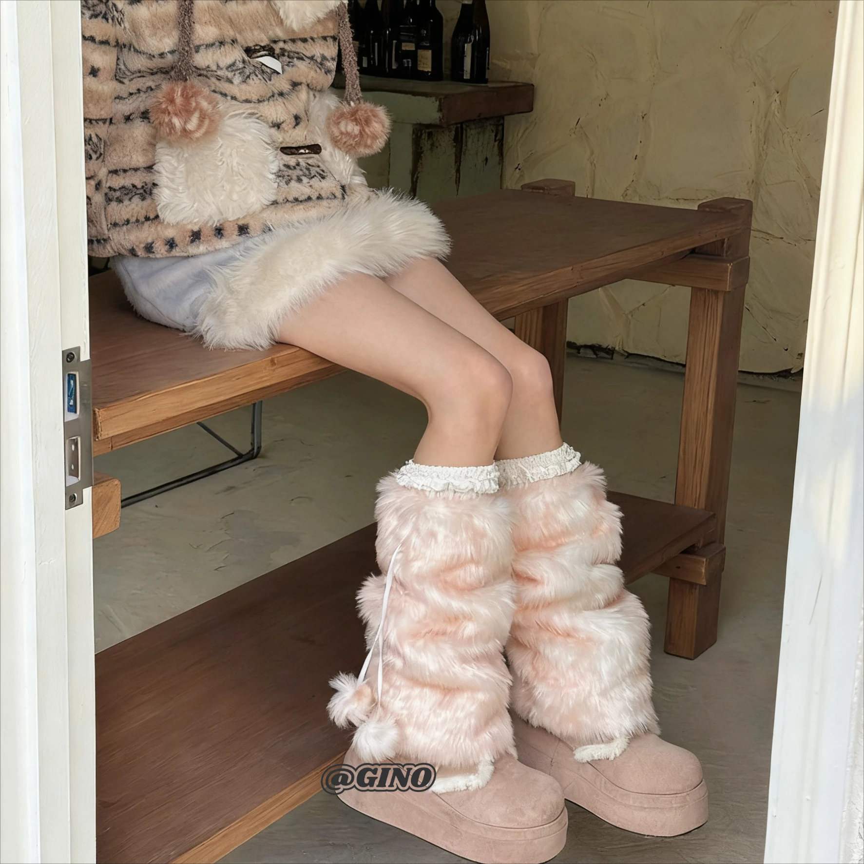 خمر الغزلان فتاة سميكة تدفئة الساق قبعة الجوارب مجموعة الشتاء الحلو الغزلان سلسلة الجوارب الدافئة لطيف JK فتاة نمط موضة تدفئة الساق #5