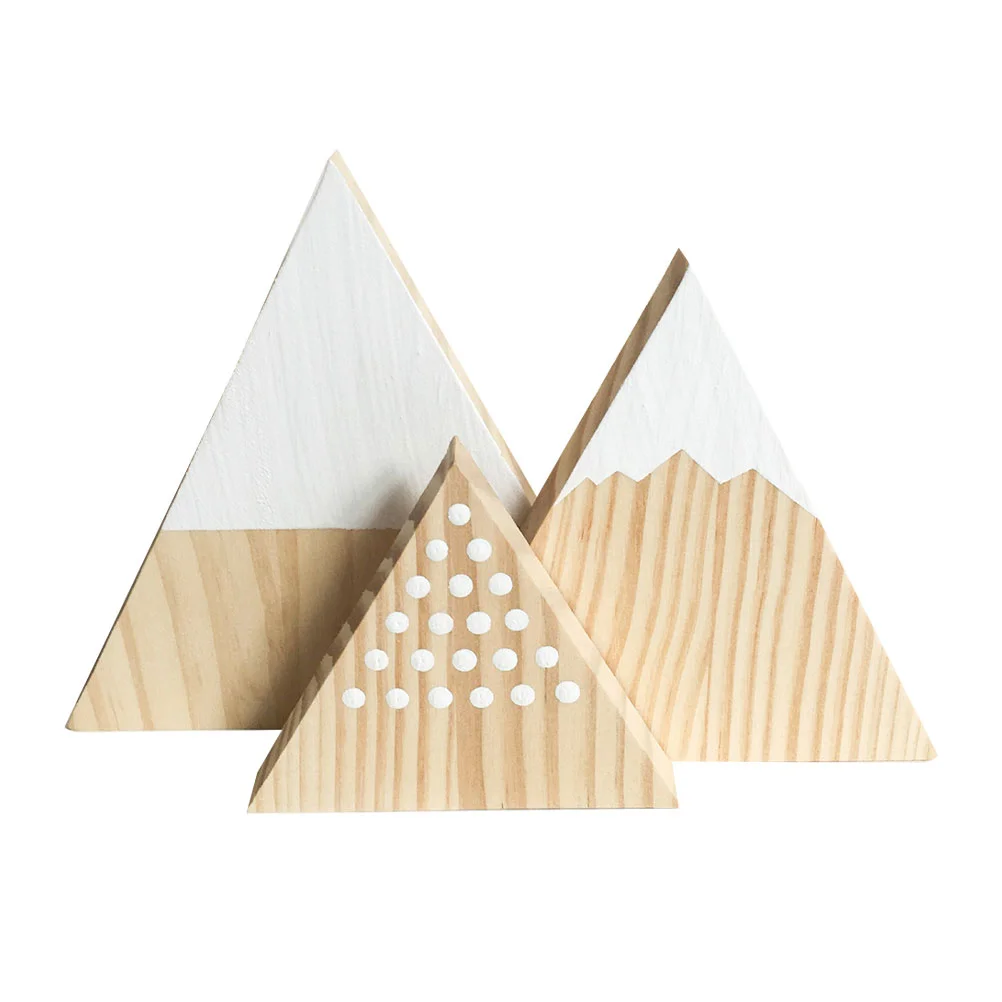 3 PCS Home Décor Snow Mountain Wall Sign Simulation Ornament Wooden Decoration Triangular Crafts for Desk