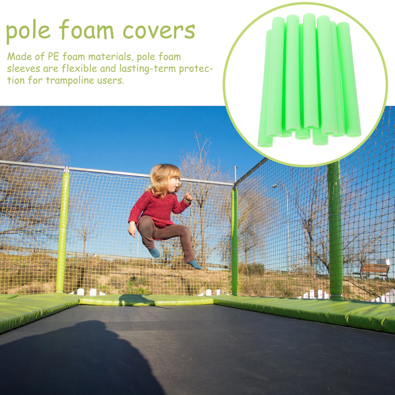 

10 Pcs Jump Bed Accessories Trampoline Pole Padding Enclosure End Cover Round Tube Covers for Metal Poles Pe Foam Caps Child