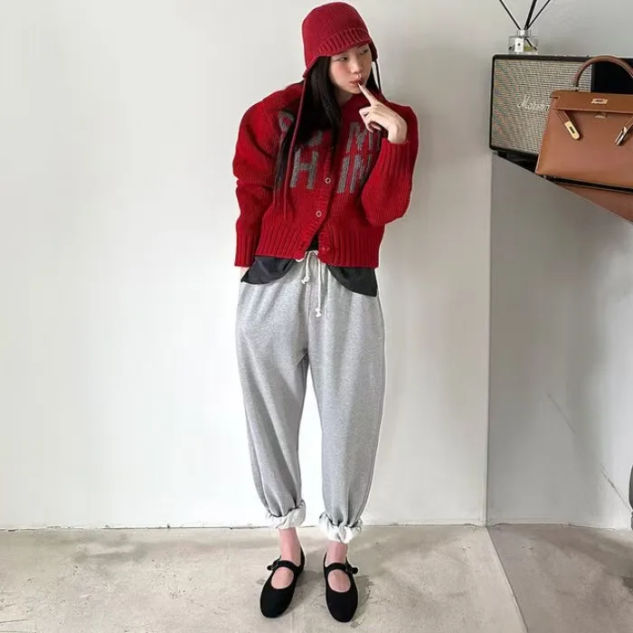 Sudadera con capucha con estampado de letras Blo de Color Retro coreano Sle, suéter de punto para mujer, ropa de abrigo versátil larga de invierno nueva llegada