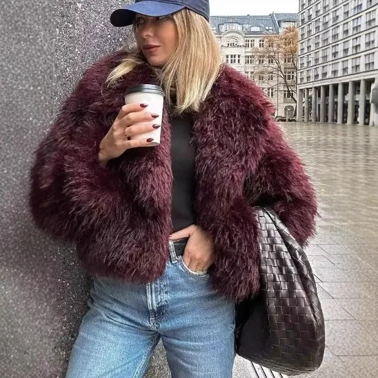 Women Warm Faux Fur Coat Winter Vintage Short Jacket  Outerwear Cardigan Turn Down Collar Coats Autumn Winter Streetwear