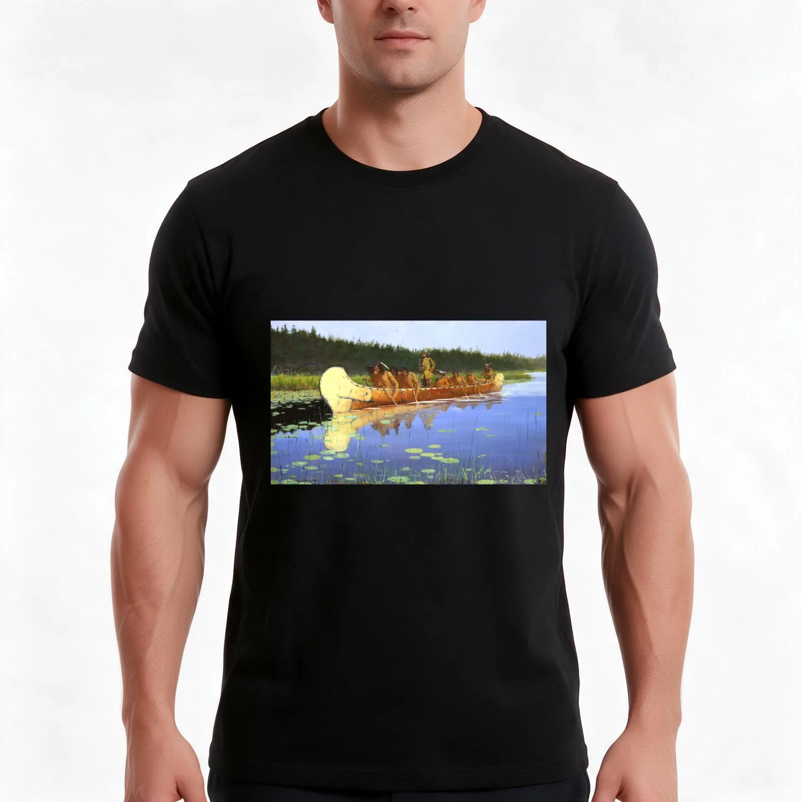 [REMASTERED]Radisson and Groseilliers - Frederic Remington 1905 T-Shirt, Summer Casual Cotton Tee, Oversized Streetwear Tops