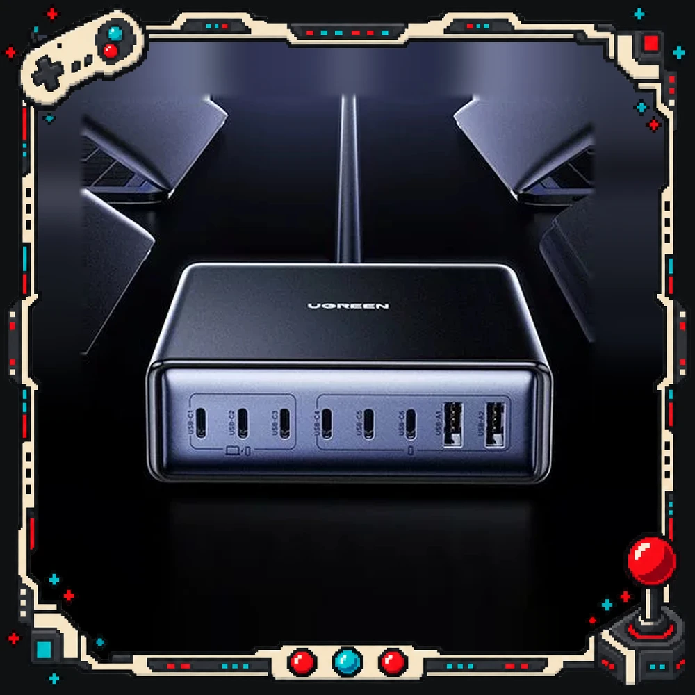 UGREEN 55763 Desktop GaN Charger 200W 8-Port 6 USB-C 2 USB-A PD PPS Fast Charging for Phones Tablets and Laptops
