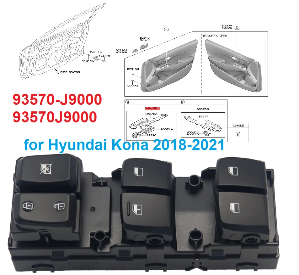 For HYUNDAI Kona 2018-2021 Front Left Power Window Master Switch Glass Lift Button 93570J9000 93570 J9000