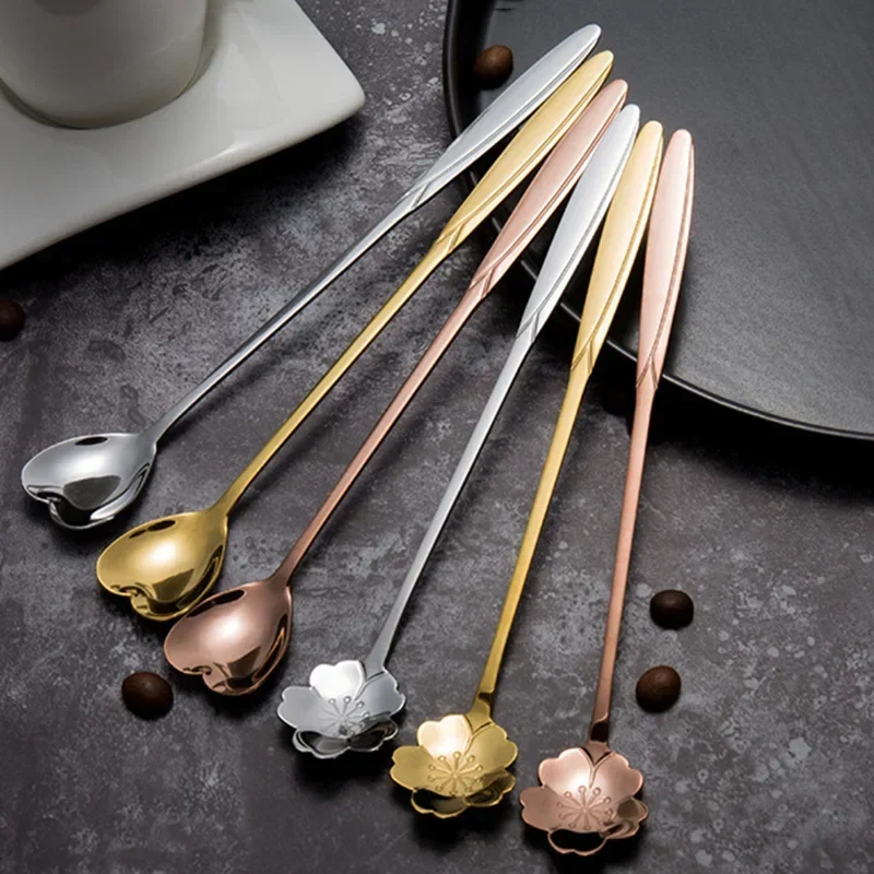 Long Handled Stirring Spoon Stainless Steel Coffee Spoon Ice Cream Dessert Tea Spoon For Picnic Kitchen Accessories