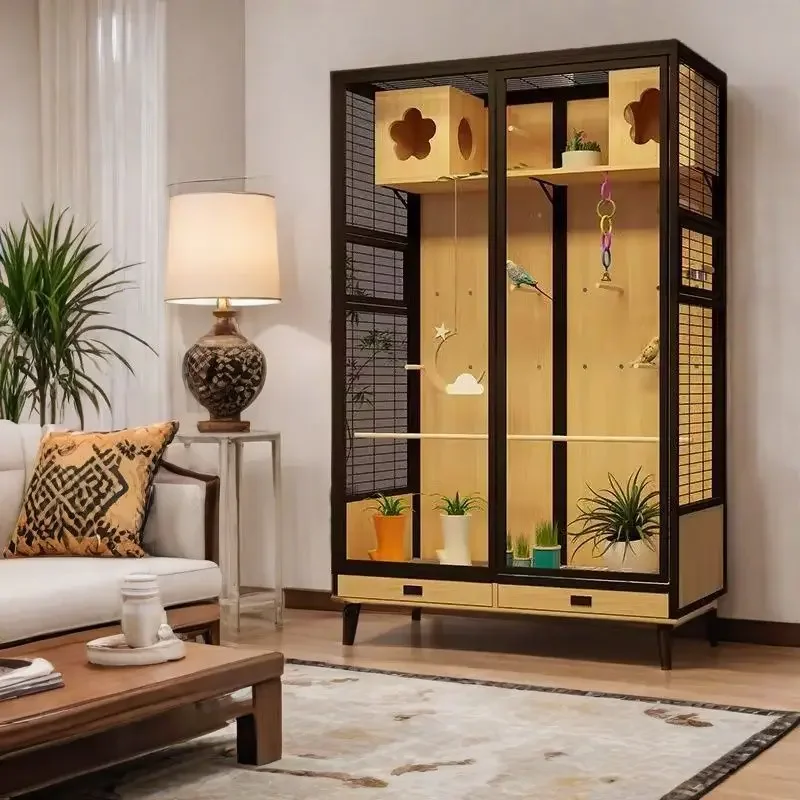 

Large bird cage parrot villa panoramic luxury solid wood ecological