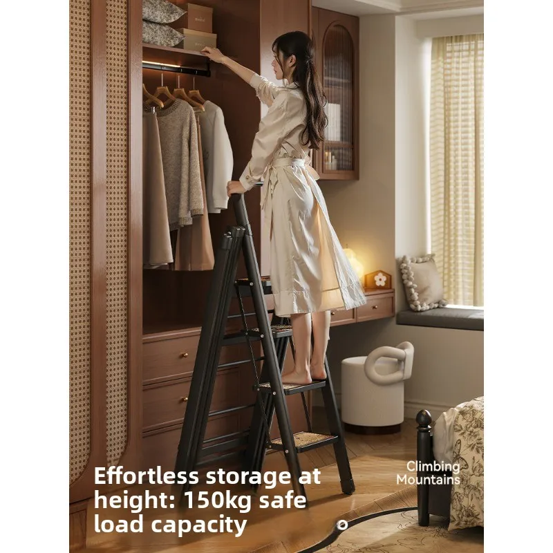 Household Ladder Drying Rack Dual-purpose Balcony Floor-to-ceiling Folding Ladder Multi-functional Bold and Thickened