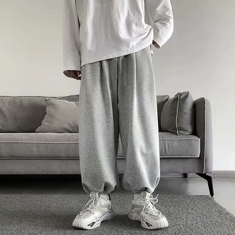 

QWEEK Oversized Sports Women Sweatpants Jogger Casual Basic Grey Pants Men Streetwear Jogging Japanese Style Black Trousers