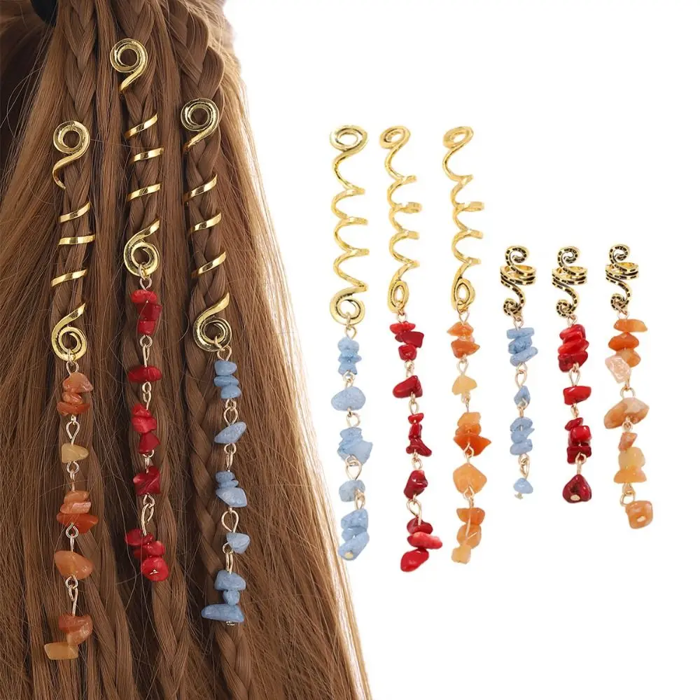 

Decor Woman Hair Charms Exquisite Dreadlock Hair Jewelry Metal Braid Headdress Colored Natural Stone Pendant Dangle Dreadlock