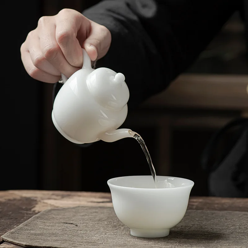 Teapot Hand-held Mutton Fat Jade White Porcelain Tea Filter Single Pot Autumn Kettle Chinese Luxury Tea Ceremony Accessories Cup
