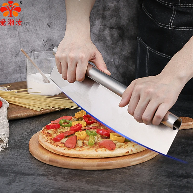 Stainless Steel Pizza Knife with Knife Pouch, Baking Tools, Pastry Cutting Dough, Cakes, Waffles, Noodles, Arch