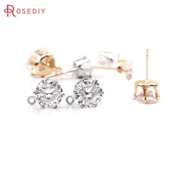 20PCS 6MM 8MM 18K Gold Color Plated Brass with Zircon Round with Hanging Hole Stud Earrings Diy Jewelry Findings Accessories