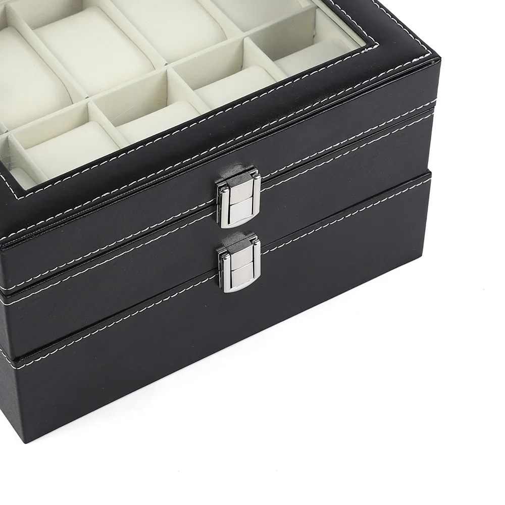 PU Leather 10/12/20 Slots Watch Organizer Boxes Storage Black  Wrist Watch Boxes  Watch Display Box regalos para hombre