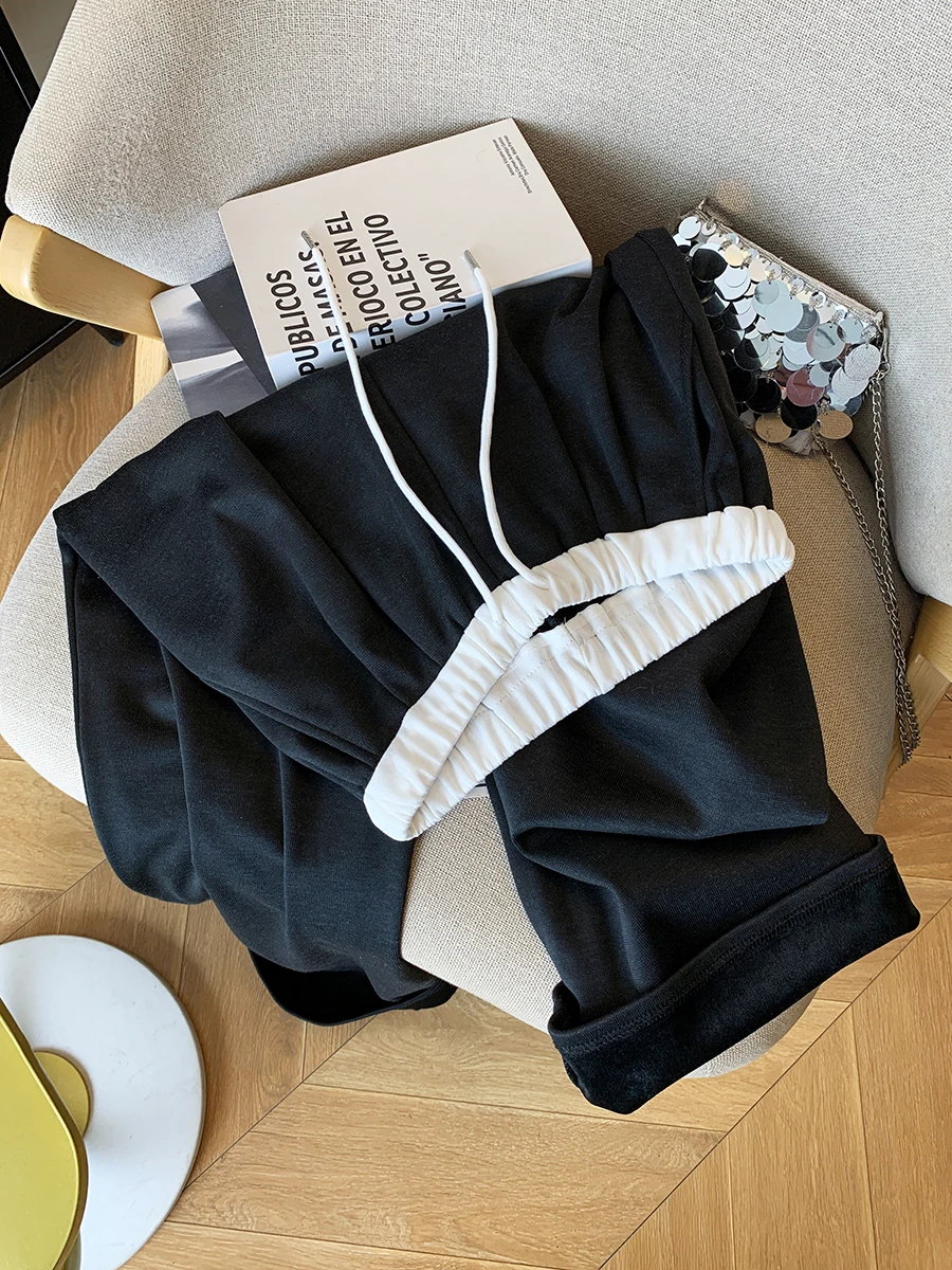 

Thiened Fce Wide Leg Casual Pants Women's High Waist Long Trousers Winter Warm Versatile Commute Sle Korean Loose Fit