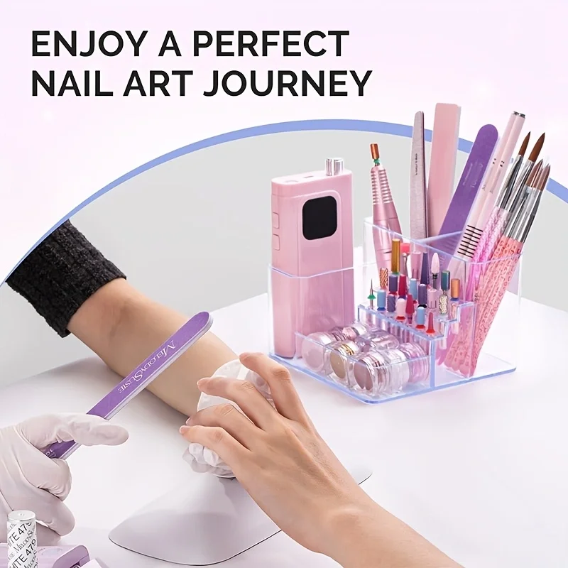 1PCS 21-Hole Acrylic Nail Drill Storage Holder, Desktop Organizer for Nail Drill & Bits (Machine & Tools Not Included)
