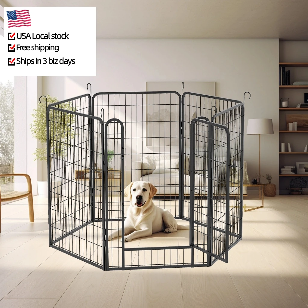 

6 Panels Dog Kennel Heavy Duty Metal Playpen with Door Dog Fence Pet Exercise Pen Outdoor