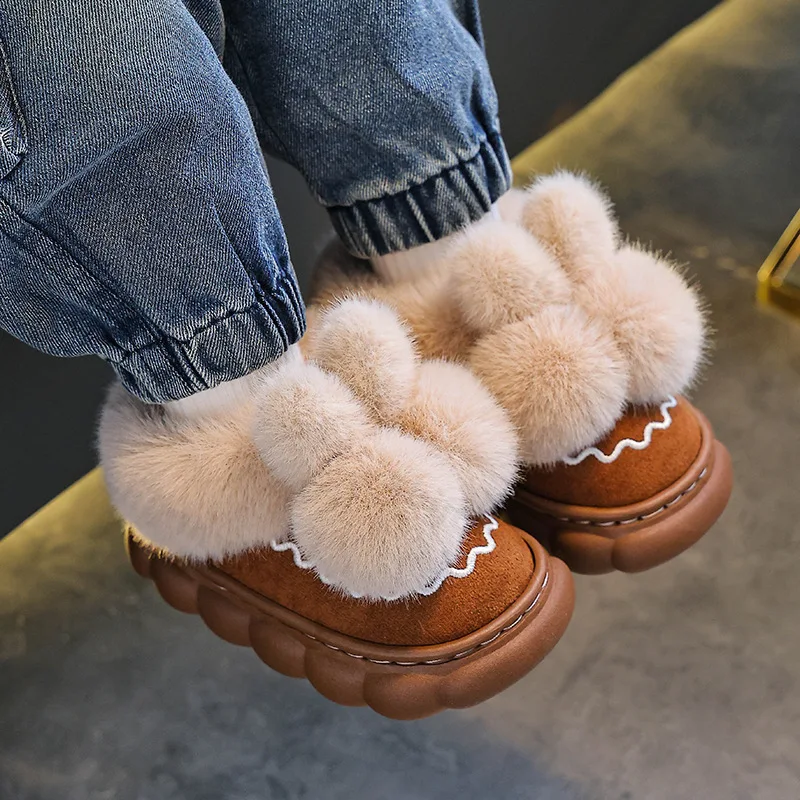 

Children Cotton Shoes Cute 2025 Winter New Cotton Slippers Warm Comfortable Indoor Cartoon Plush Floor Fluffy Girl Home Slippers
