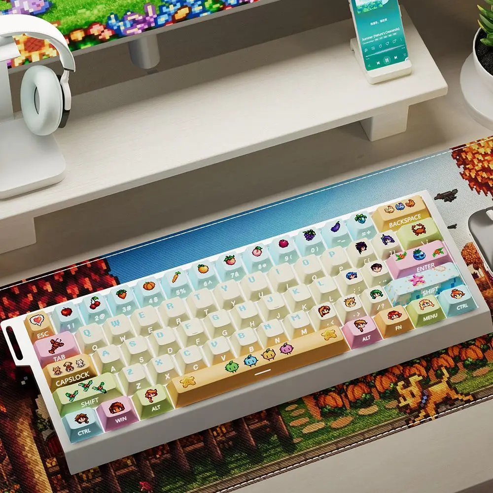 Llavero con teclado mecánico Xinglu Valley, juego de teclas translúcidas grabadas lateralmente, PBT, lindo, tapa de cereza, veteado de 74 teclas