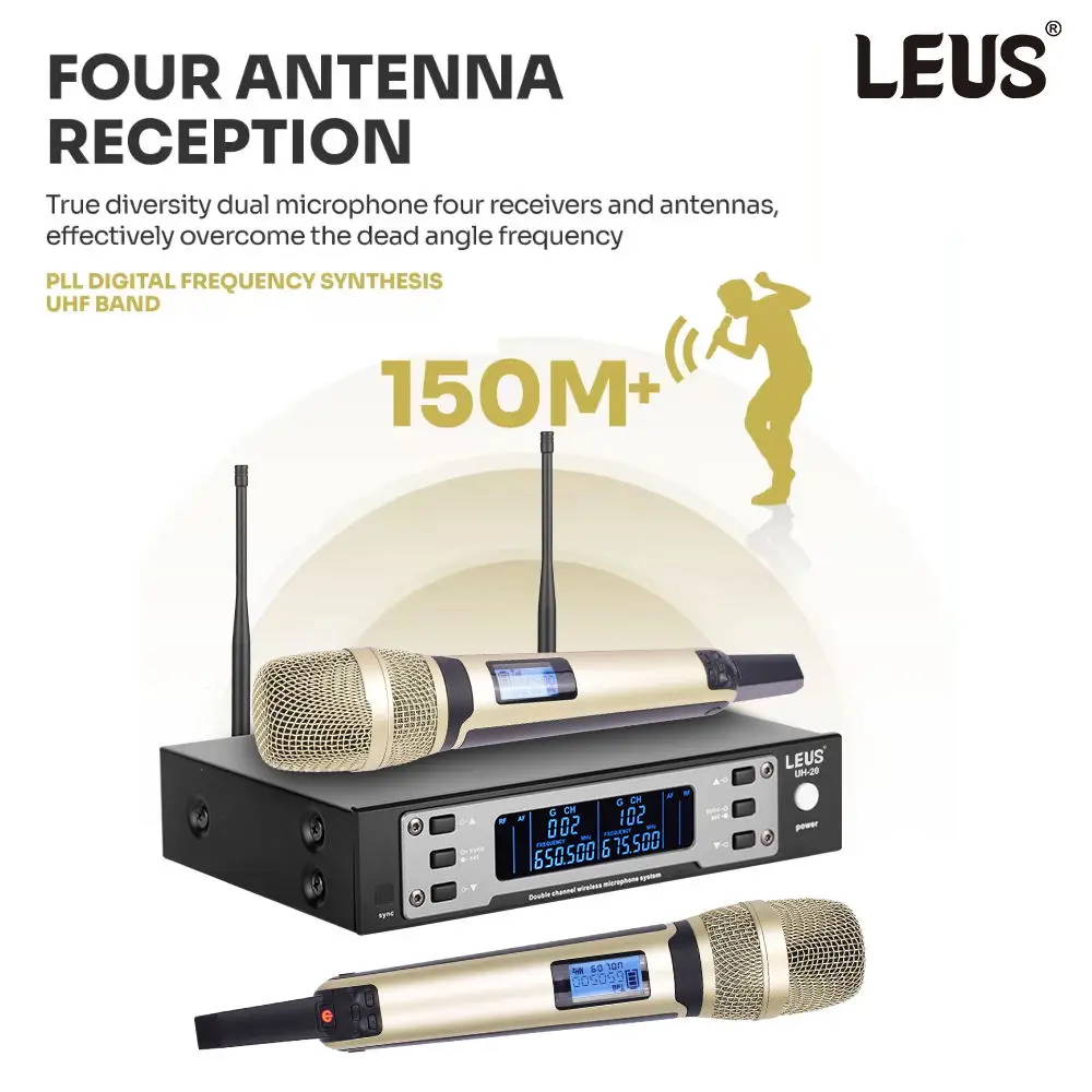 LEUS UH-20 UHF EW135G4 SKM9000 High Quality Metal Dual Channels Wireless Microphone Karaoke Stage Performance Dynamic System