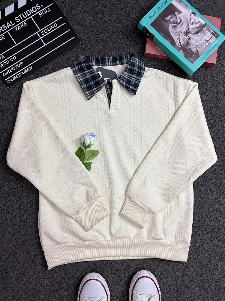 

Мужская толстовка в американском стиле в клетку с длинным рукавом и воротником, осенне-зимняя, плотная, в полоску, повседневная одежда