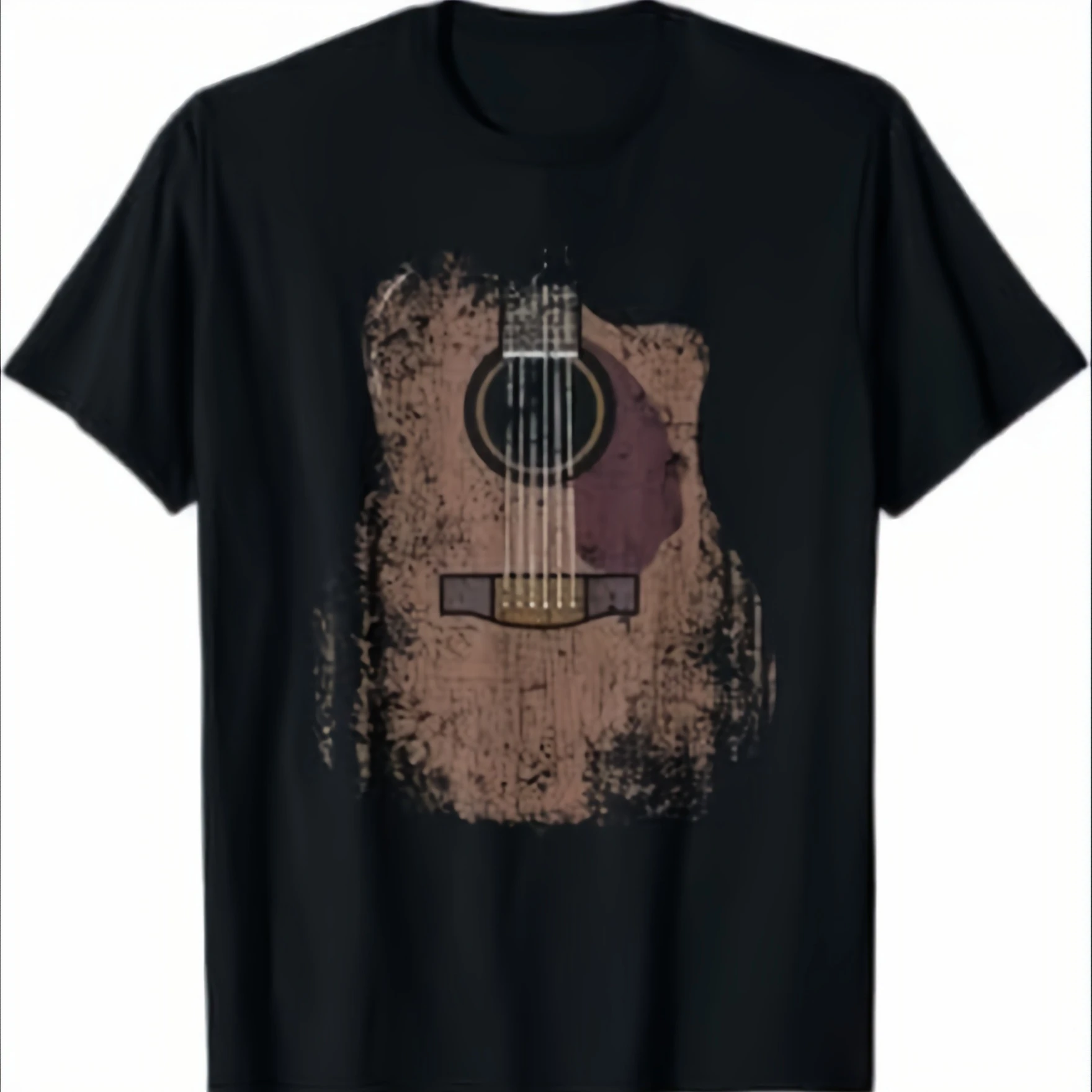 Vintage Music Acoustic/Electric Guitar Print T-Shirt 100% Cotton O-Neck Short Sleeve Summer Casual Mens T-shirt Streetwear