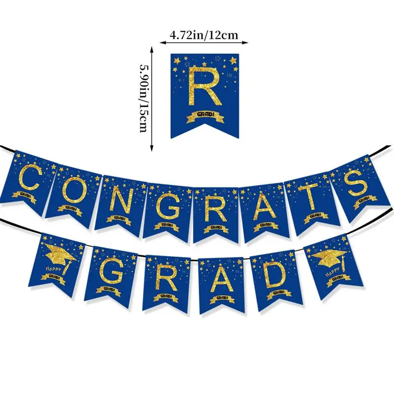 2024 nova parabéns grad banner azul parabéns grad festa banners decoração de formatura reutilizável decorativo com letras douradas