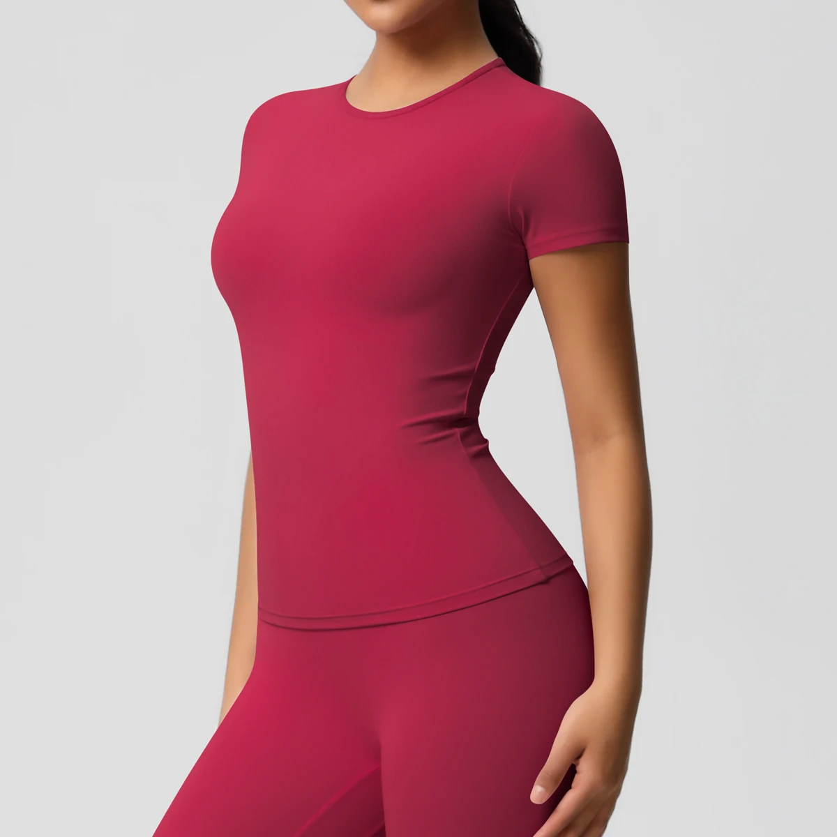 Workout Dry Fit Atmungsaktives Hochelastisches Sport-Top Gym Fitness Wear T-Shirt Damen Casual Outdoor Top – Detail 37