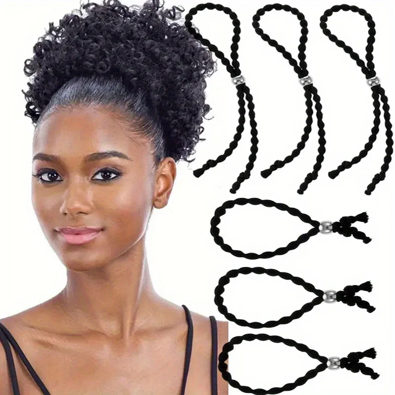 أربطة شعر متعددة قابلة للتعديل 6 قطع من حوامل ذيل الحصان السوداء للشعر السميك، ربطات شعر صيفية مرنة ناعمة 3 طويلة 3 قصيرة