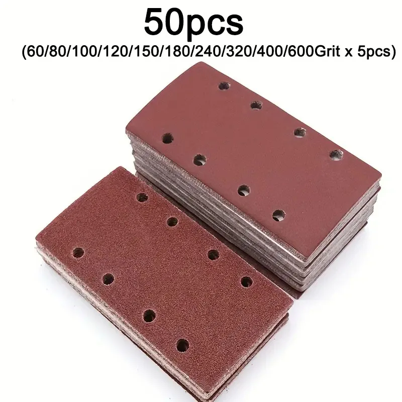 50pcs Assorted Grit Sanding Sheets Set, 93 x 185mm, 8-Hole, for Rectangular Sanders, Wood Compatible, Manual Sanding Pads