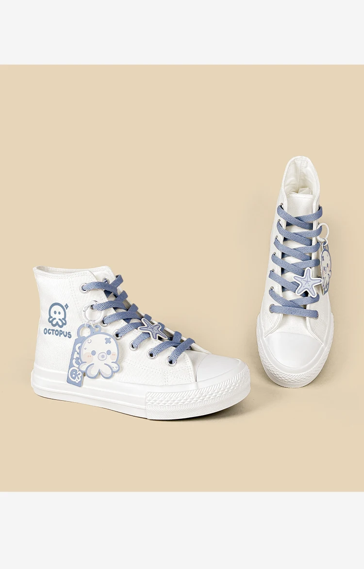 Amy und Michae Kawaii Damen-High-Top-Sneaker aus Segeltuch, niedlicher Oktopus-Cartoon, flache Sohle, Schnürung, tägliche Street-Freizeitschuhe für Mädchen – Detail 12