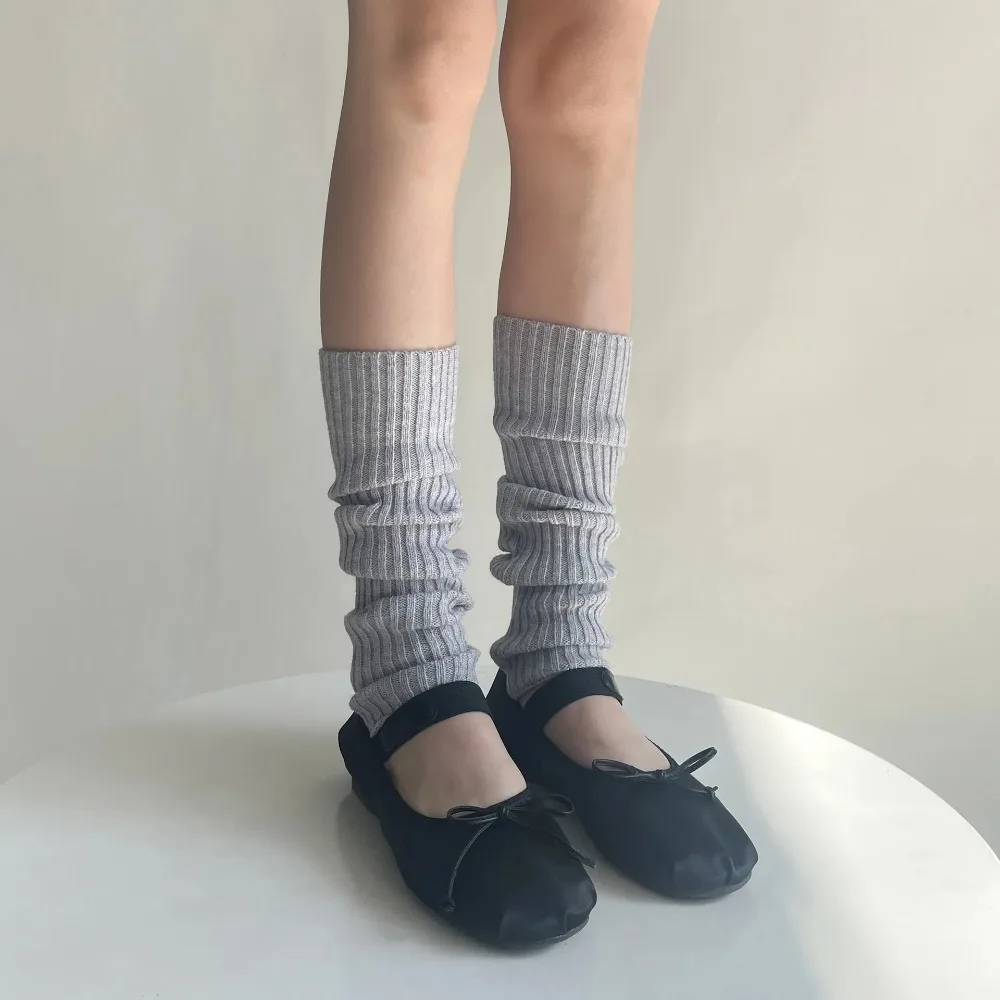 Calentadores de piernas de punto para mujer, cubierta de pie, JK Lolita, Kawaii, lindo, Color sólido, calcetines largos, calentador de piernas, Otoño e Invierno