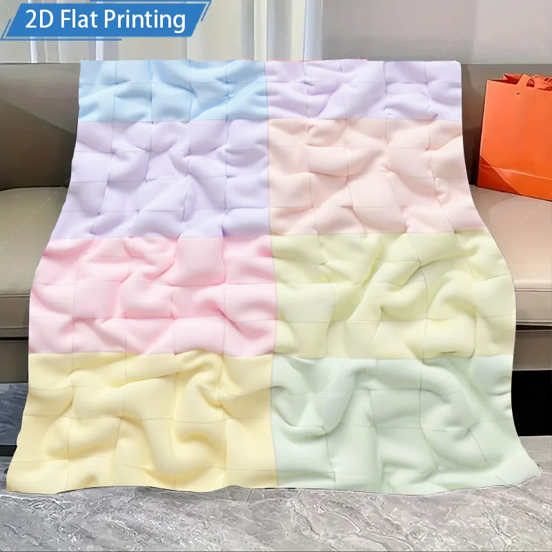 

1pc Flannel Blanket Pastel Gradient Quilted Blanket for Cozy Living Room Decor