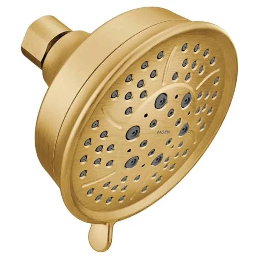 Showering Acc-Core Four-Function 4-3/8 Diameter Spray Head for bathroom, brushed gold finish, durable brass construction, preci