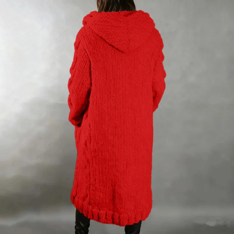 Damenpullover, neuer lässiger, lockerer, europäisch-amerikanischer Mode-Cardigan mit Umlegekragen, gestrickter langer Mantel, Pullovermantel in großen Größen – Detail 33