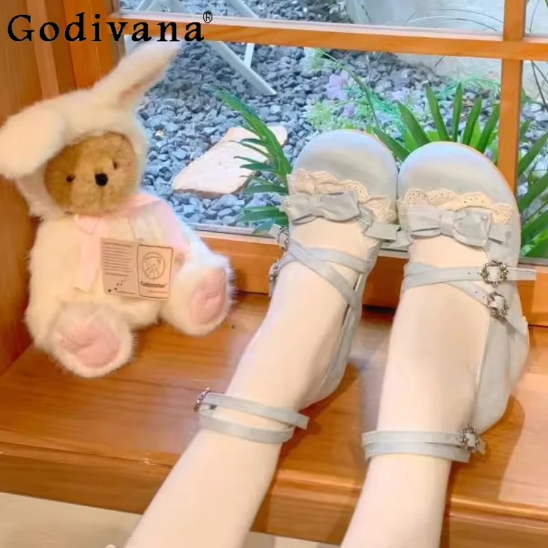 レディース向け和風ロリータシューズ 可愛いスイートドール ヴィンテージ ハイヒールパンプス 女性用 春夏 ピンクのリボンレースシューズ