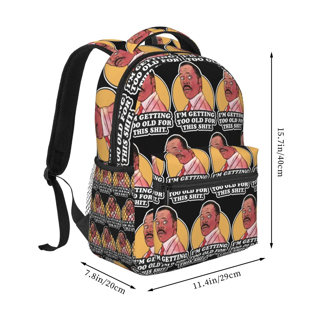 Danny Glover Roger Murtaugh Too Old For This Shit Backpacks Boys Girls Bookbag Children School Bags Travel Rucksack Shoulder Bag