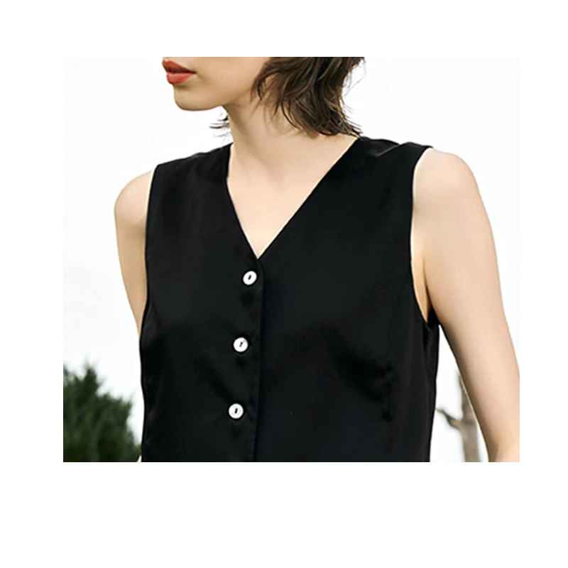 高級マルベリーシルク レディース セット シャンパンカラー シルク 100% チョッキ パンツ 2 枚 ホリデー カジュアル リラックス コンフォート セット