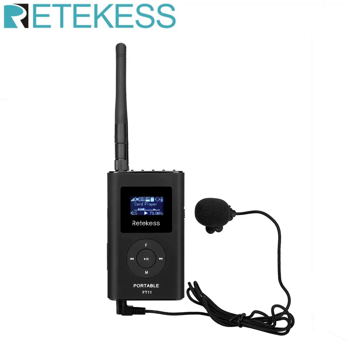 

Retekess FT11 0.3W Wireless FM Broadcast Transmitter MP3 Portable for Church Car Meeting Support TF Card AUX Input