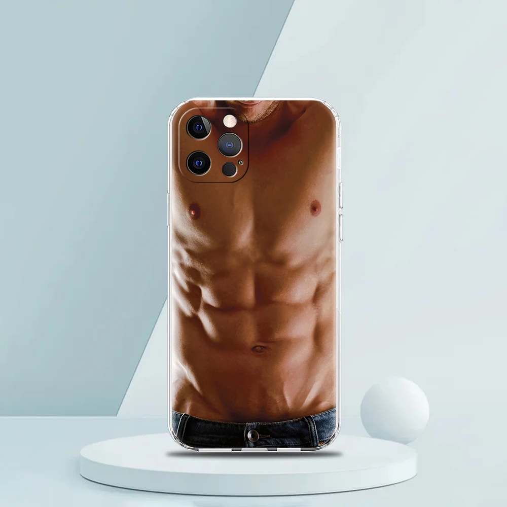 Male Abdominal Muscle Transparent Phone Case Cover for iPhone 16 15 14 13 12 11 Pro Max XR 8 7 Plus XS Max Shockproof Luxury Bag view 3