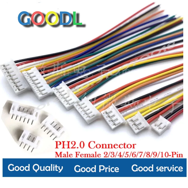 10Sets Mini Micro 2.0 PH Connector Male Female 2/3/4/5/6/7/8/9/10-Pin Plug With Wires Cables Socket 200MM 26AWG PH2.0 New