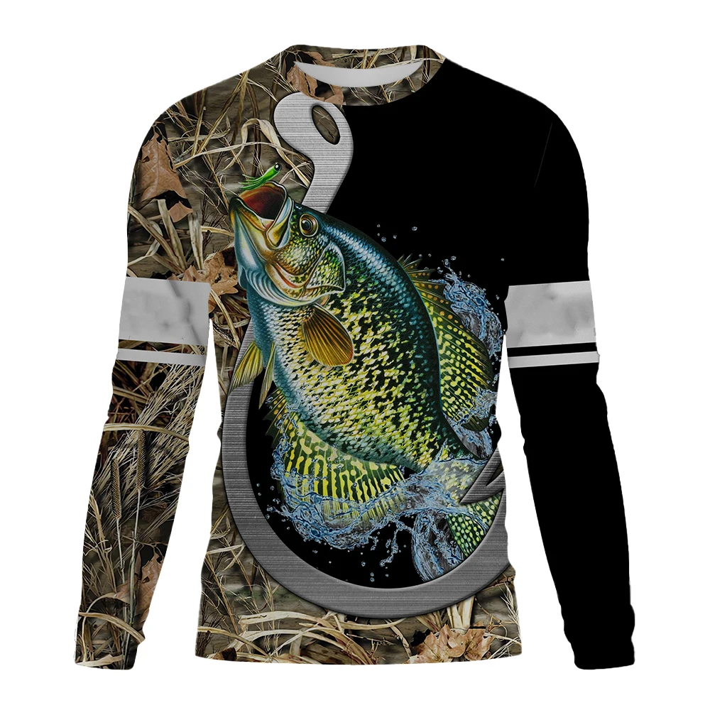 Men's T-Shirts Fishing Graphic 3D Print Tee Shirt Spring and Autumn Tops Fashion Casual Long sleevedfor Men Clothing XS-5XL