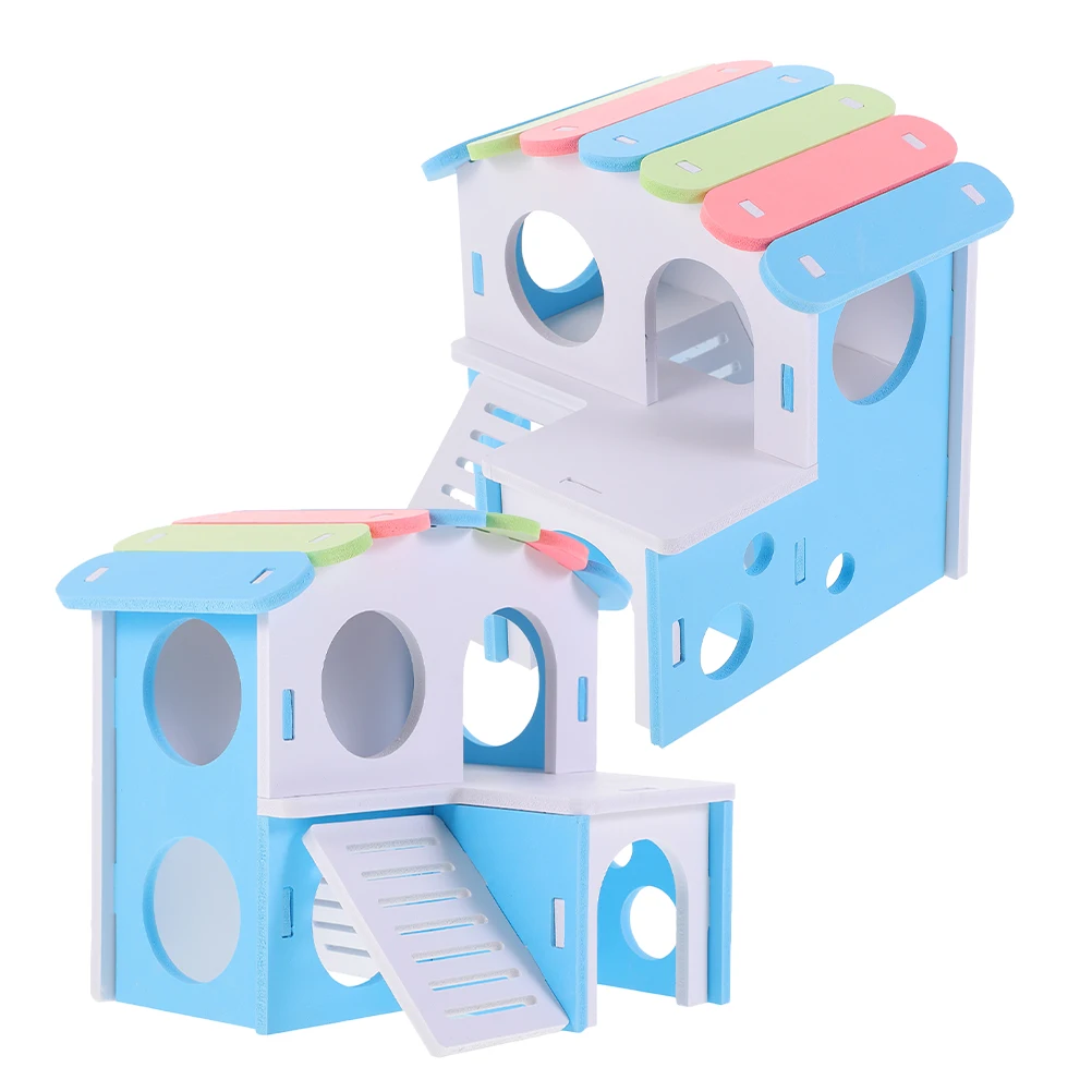 

2pcs Hamster Hideout Double Layer Guinea Pig Villa Durable Scratch Resistant Pet Accessories Decorative Cage Rat