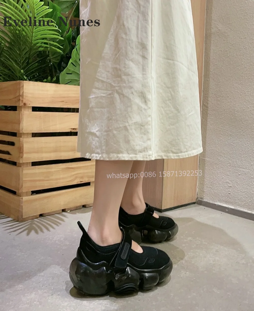 Women Sandals Hook And Loop Rubber Round Toe Thick Sole Platform Height Increasing Mixed Color Shallow Casual Summer Black Pumps