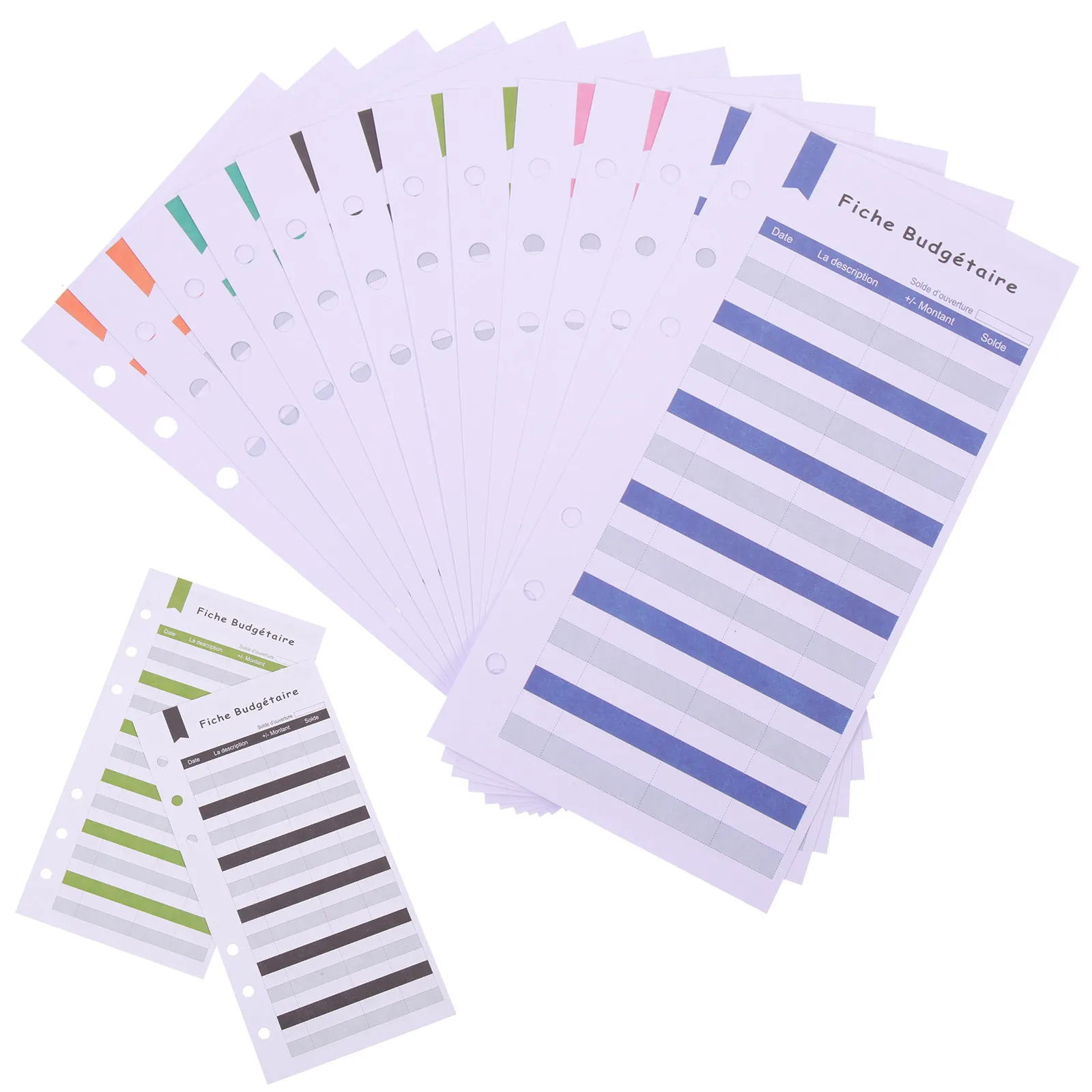 

24 Sheets Budget Cards Six-Holes French Business Budget Planner Daily Expense Tracking Cash Recording Sheets Consumption Cards