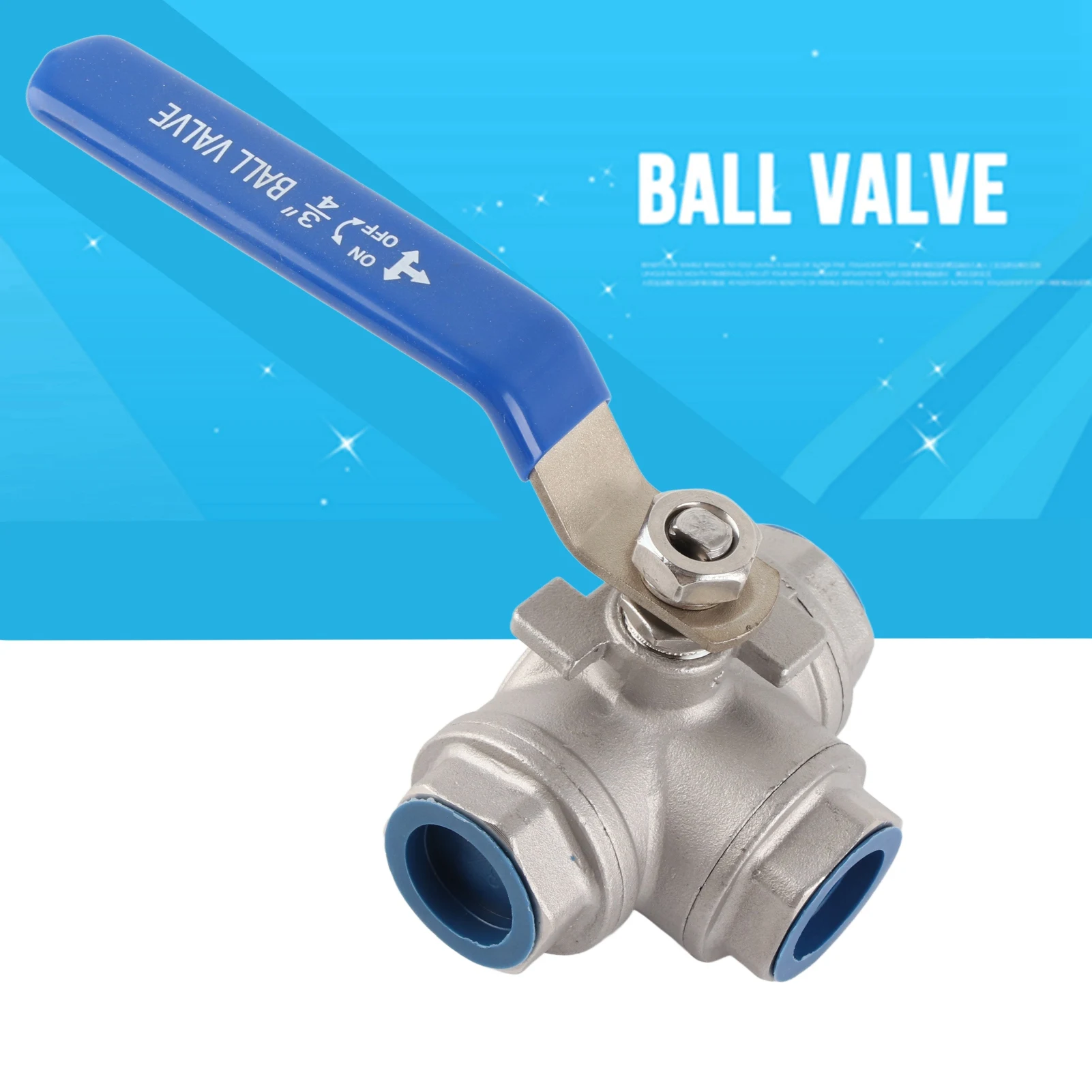 Stainless Steel SUS304 Pipe Ball Valve Three Way T Type Female Thread 3/4